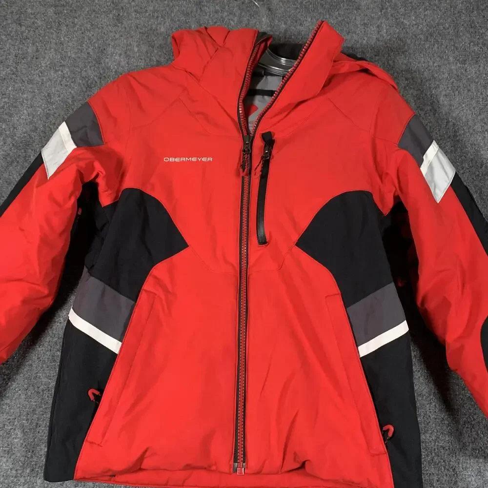Obermeyer Ski Jacket Youth 8 Red Black Colorblock Hooded Insulated Ski Winter